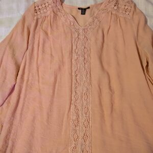 Women's Lace-Trim Peasant Top in Blush Pink